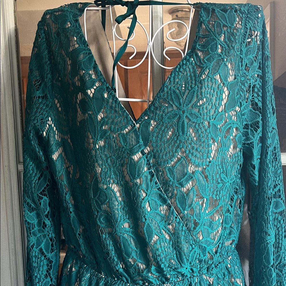 Elegant Teal Lace Shorts Romper